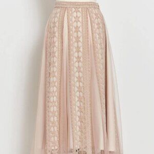 Noela Japan  High-Waisted Sheer Lace Patchwork Versatile Midi Skirt